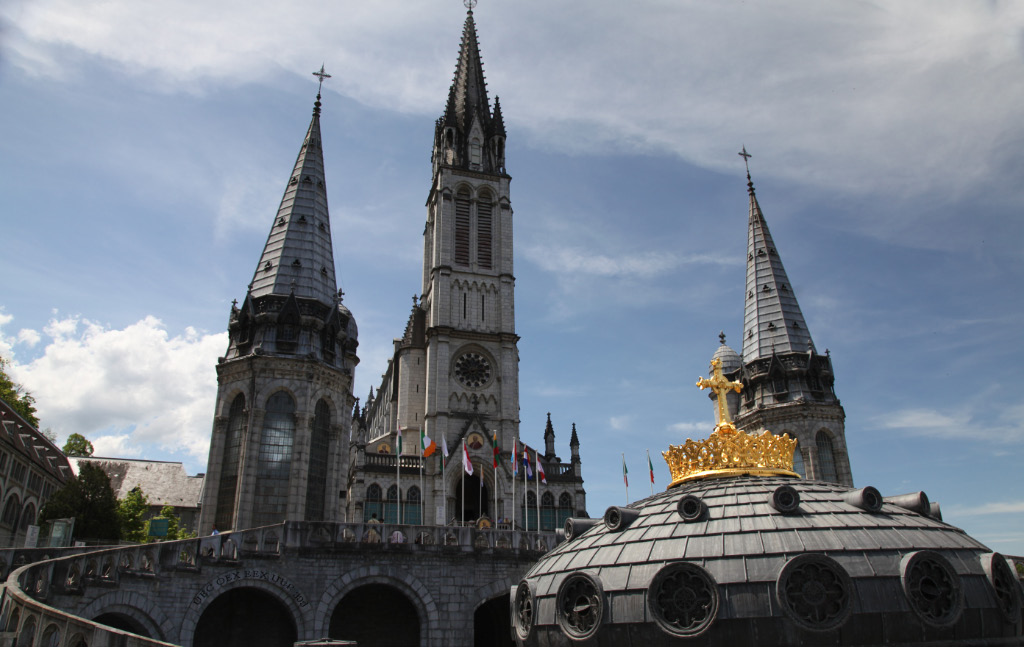 Santuary of Our Lady of Lourde Upper Basilica with Cross and Crown